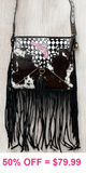 Western, Genuine Leather, Cow hide, fringe bag with pink pistol