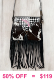 Checkered, Pink gun, Genuine Leather Cow hide, fringe bag