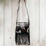 Checkered, Pink gun, Genuine Leather Cow hide, fringe bag