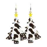 Black and White Cow print Christmas tree earrings