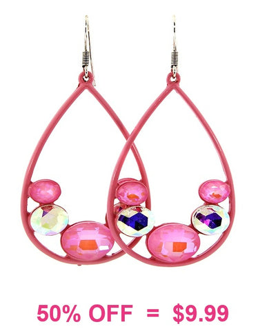 Pink Teardrop earrings with bling