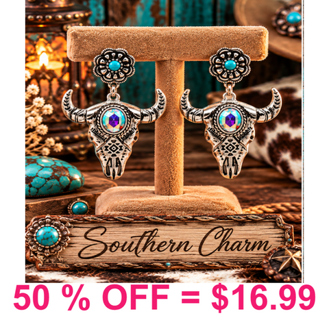 Western Steer Head Post Earring