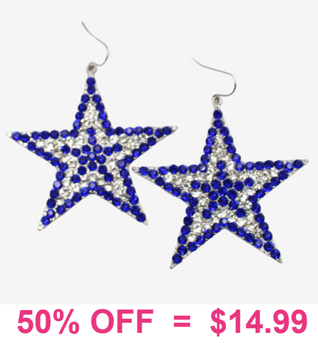 Blue & Bling Rhinestone STAR earrings
