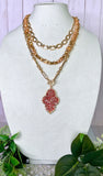 Gold Chain & Crystal Beaded Layer Necklace with Rose Gold Glitter Pendant