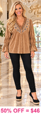 Velvet Blouse with Embroidery neckline & Bell Sleeves