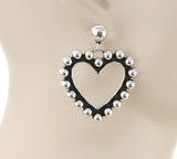 Silver Stud heart dangle earrings