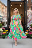S,M,L : Green , Pink Floral, Dress