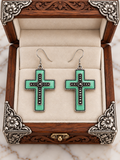 Turquoise mint stone silver cross earrings