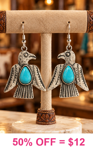 Silver Thunderbird earrings with turquoise stone