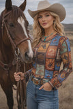 Western patchwork long sleeve top