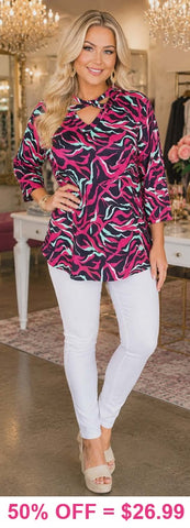 Pink, Black, Mint criss cross neck top