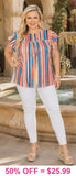 Striped Top With Cap Sleeves