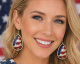 USA Flag Gold trim Teardrop earrings