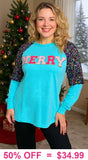 MERRY Blue long sleeve sequin shoulders