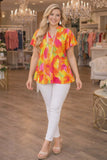 Orange, Pink, Yellow flutter sleeve top