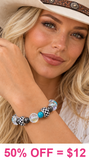 Crystal, Turquoise, Checkered beaded stretchy bracelet