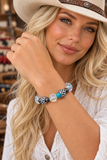 Crystal, Turquoise, Checkered beaded stretchy bracelet