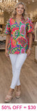 3X Colorful flutter sleeve v-neck top