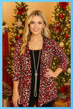 Maroon & White Leopard drape front cardigan