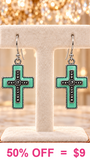 Turquoise mint stone silver cross earrings