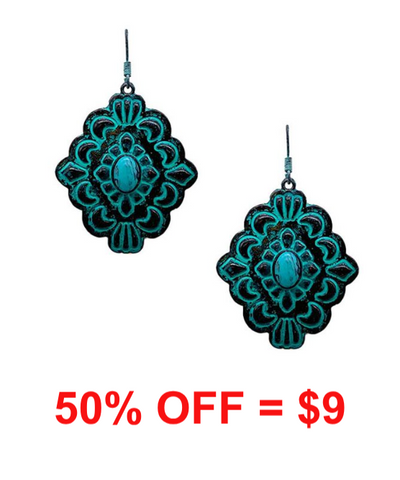 Concho w/TQ Stone Metal Western Earring
