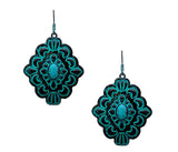 Concho w/TQ Stone Metal Western Earring