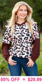 Pink leopard top with brown waffle knit