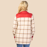 Cream plaid shacket rust shoulders