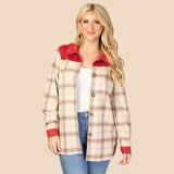 Cream plaid shacket rust shoulders