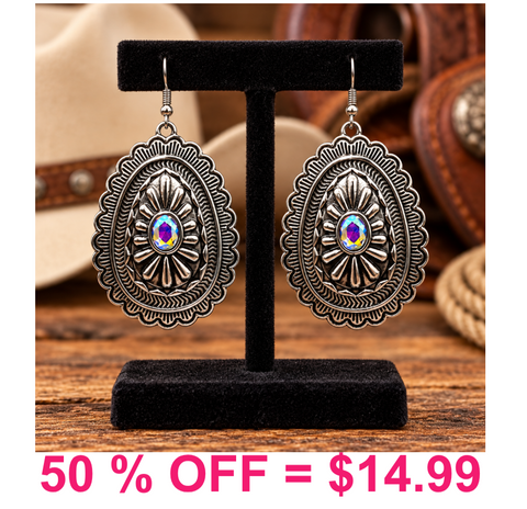 Western Concho w/Glass Stone Earring