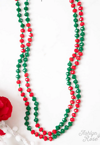 Green & Red Crystal 60" Layering Necklace