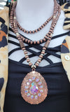 Bling Copper Concho Pendant, 3 Strand Navajo Pearl Necklace