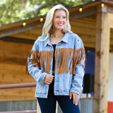 Denim Jacket with tan fringe