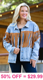 Denim Jacket with tan fringe