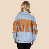 Denim Jacket with tan fringe