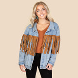 Denim Jacket with tan fringe