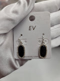 Tiny Black Oval Earrings with Silver bling border.
