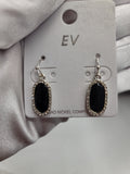 Tiny Black Oval Earrings with Silver bling border.