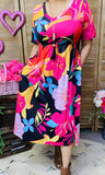 Pink Floral black maxi dress