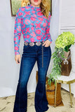 Blue mesh top with Pink concho crosses