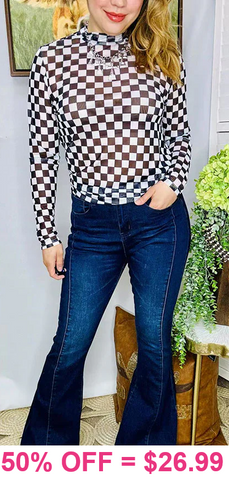 Black & White Checkered mesh top