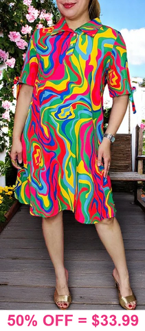Swirl Print Flowy Dress with Collar