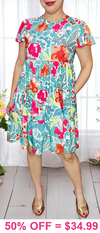 Turquoise Floral baby doll dress