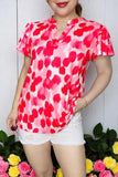 Red & Pink spotted top with flutter short sleeves