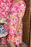 Pink & Orange Floral dress w/ pockets