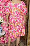 Pink & Orange Floral dress w/ pockets