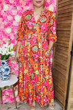 Orange Floral Print Maxi Dress
