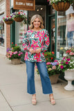 Pink & Turquoise Floral Top