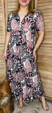 S, M, 3X : Black, Grey, Rust, Cream Printed Dress