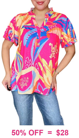 Pink, Blue, Yellow, Orange Top - loose fit